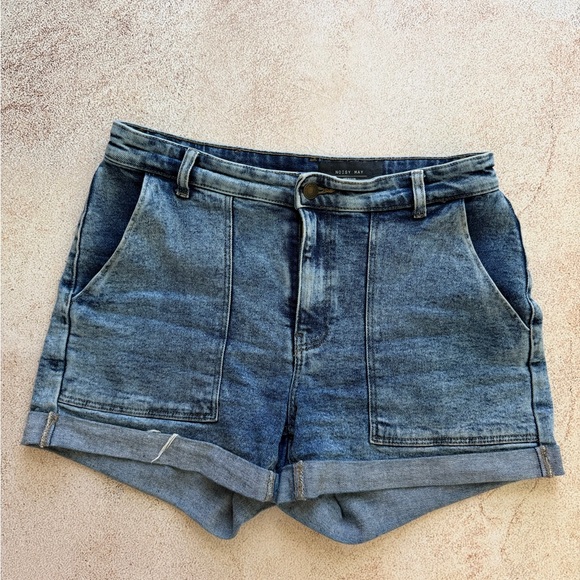 Noisy may Pants - Noisy May Vintage Blue Denim Cuffed High-Rise Shorts